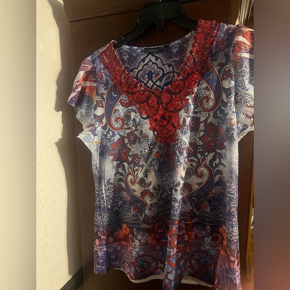 Apt. 9 Red and Black Graphic Embellished Blouse - Picture 1 of 3